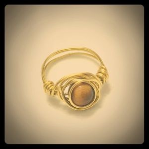 Hand-crafted Tiger’s Eye Bead in a Brass Wire Ring